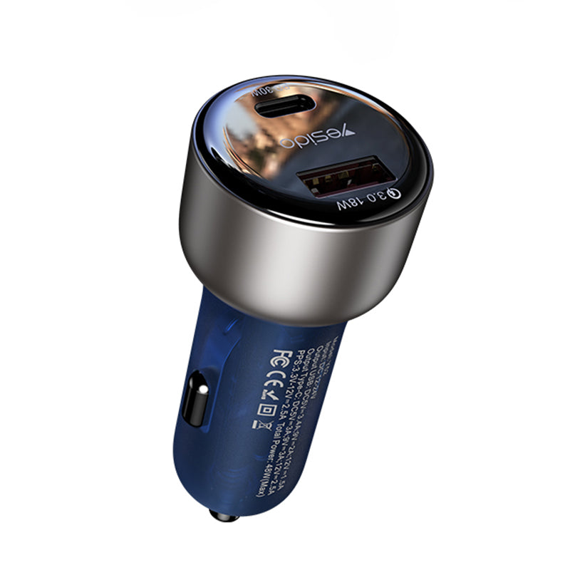 48W zinc alloy+ABS semi-transparent blue car charger Y52