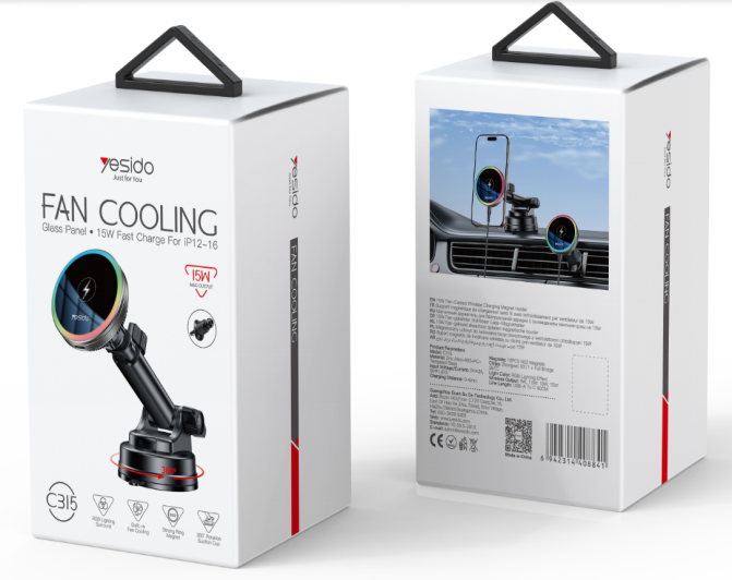 RGB Air-cooled wireless charging set (suction cup + air outlet) C315