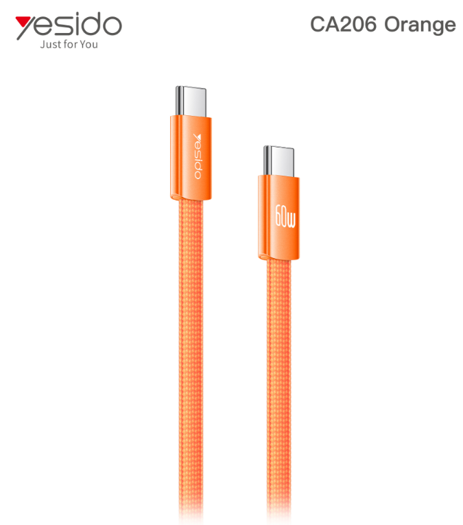 C-C 60W Braided Flat Data Cable CA206-orange