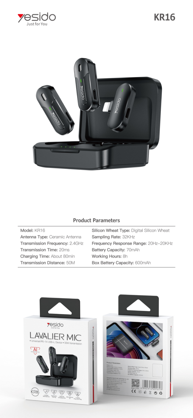 Wireless Microphone YESIDO KR16 BLACK