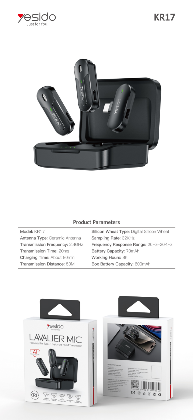 Wireless Microphone YESIDO KR17 BLACK