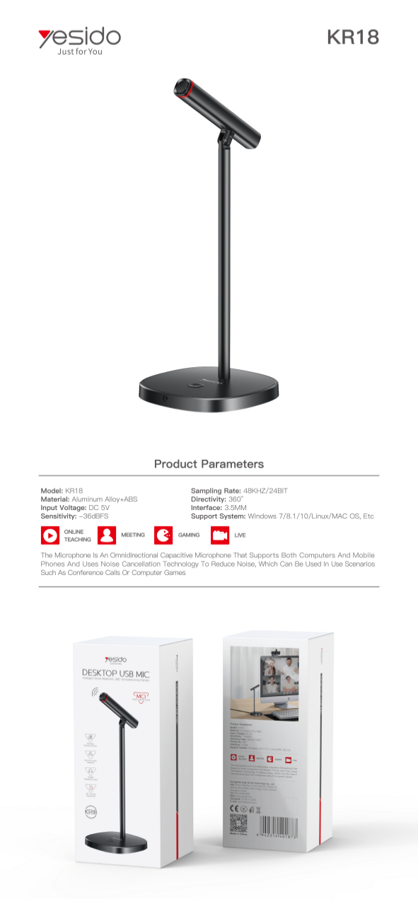 Wireless Microphone YESIDO KR18 BLACK