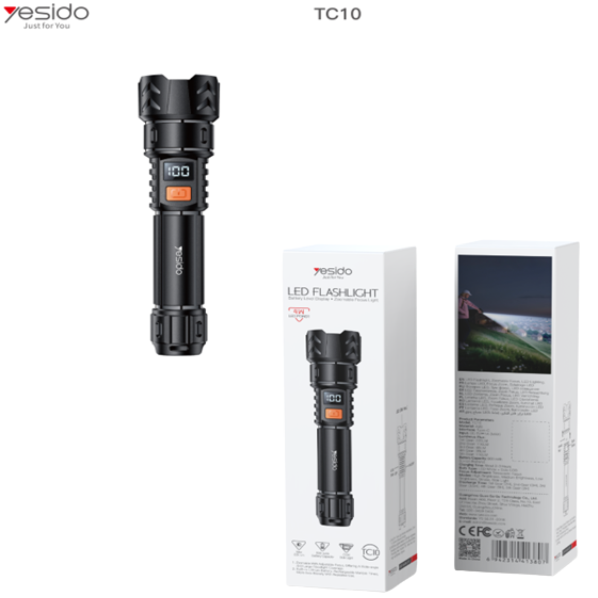 telescopic flashlight YESIDO TC10 BLACK