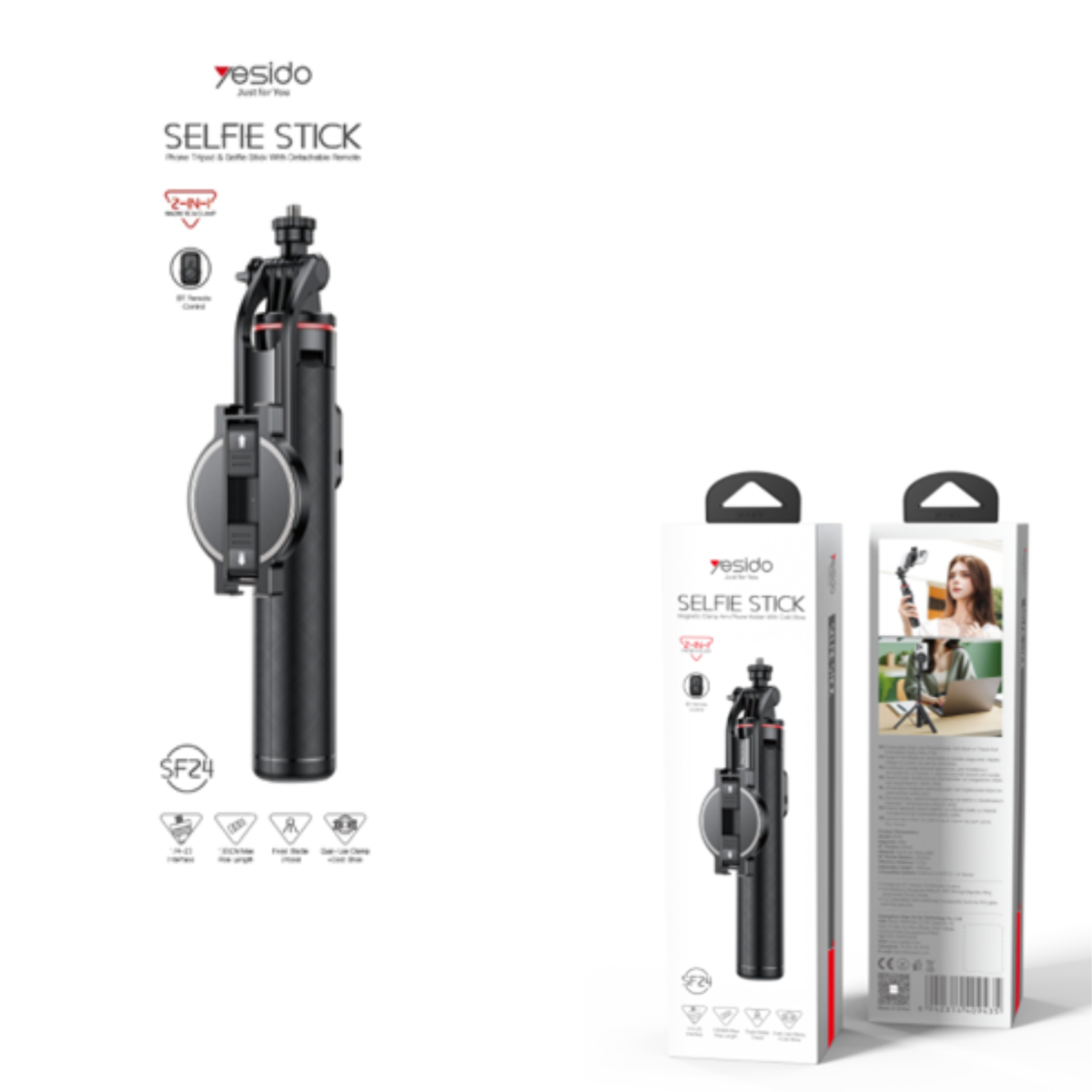SELFIE STICK YESIDO SF24 BLACK