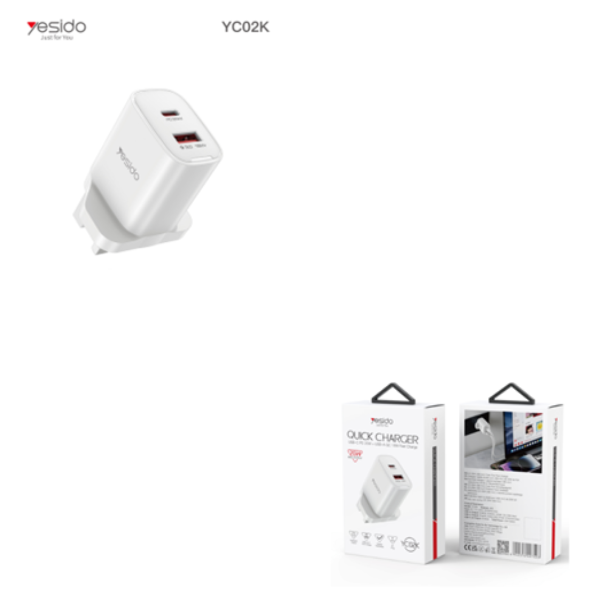 20W Fast Charging Home Charger(USB-A+TC) YC02E