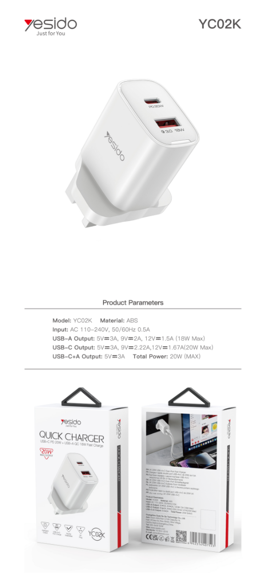 20W Fast Charging PD Home Charger YC01E