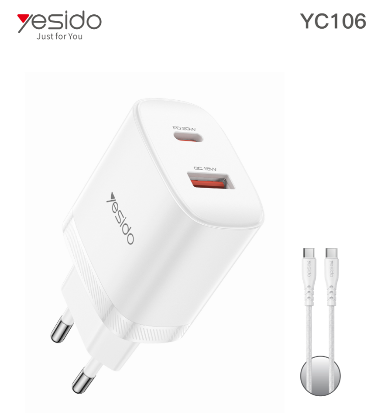 A+C 20W  Home charger EU (C TO C cable) YC106