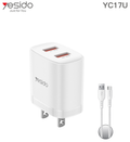 Dual USB-A 2.4A US (with USB-A TO C cable) YC17U