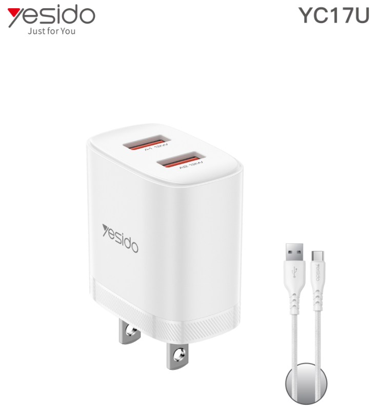 Dual USB-A 2.4A US (with USB-A TO C cable) YC17U